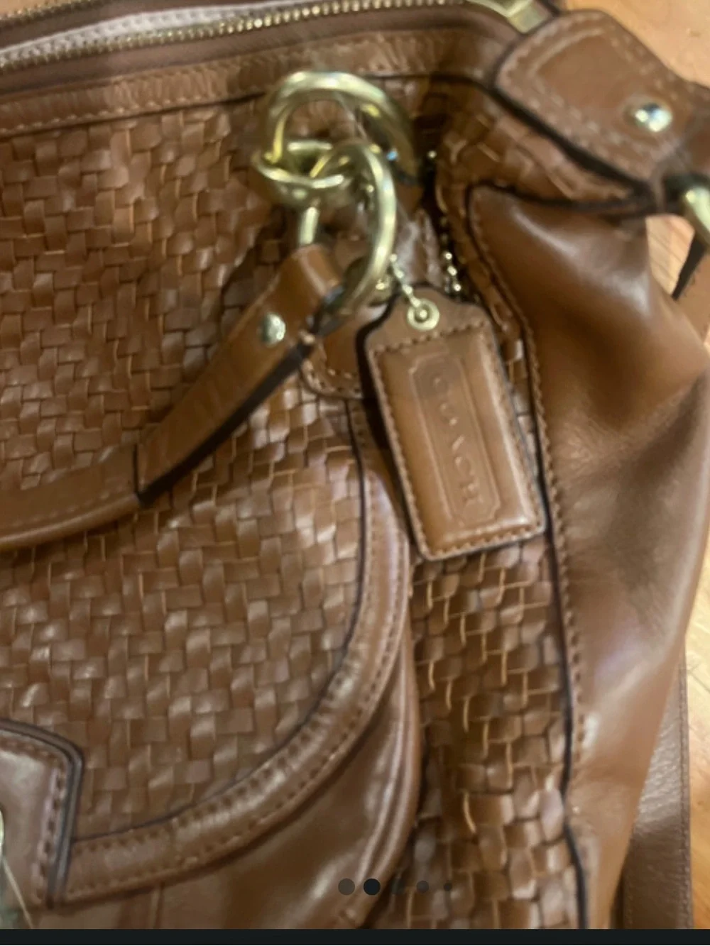 Coach Woven Leather Crossbody Bag in Brown with Gold Hardware